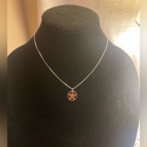 Dior Silver Tone Necklace with Red Star Pendant-Preowned - Picture 2 of 7